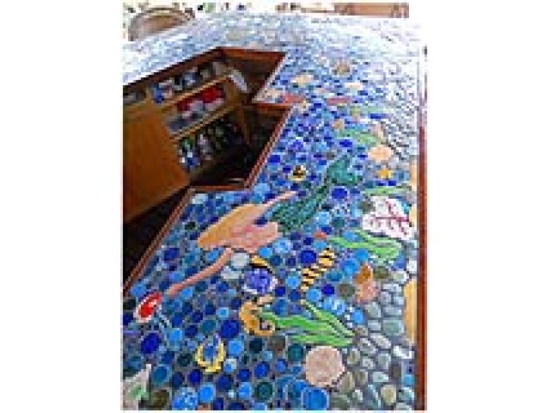 Tropical coral reef mosaic ceramic tile bars